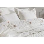 Şaheser Home Collection Cosmos Nakışlı Nevresim Takımı %100 Pamuk Doğal Çiçek Desenli Nevresim Seti - Beyaz - 200 x 220 cm