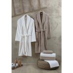 Şaheser Home Collection Elisa %100 Pamuklu Bornoz Seti, 6 Parça Aile Bornoz Takımı , Kadın & Erkek Bornoz Seti - Standart - Krem - Bej