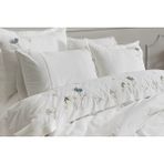 Şaheser Home Collection Harmony %100 Pamuk Nakışlı Nevresim Takımı, Minimal Çiçek Desenli - Beyaz - 200 x 220 cm