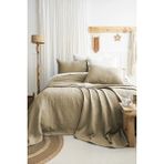 Şaheser Home Collection Julia Jakarlı Yatak Örtüsü Seti, Çiçek Kabartmalı %100 Pamuk Jakarlı Kumaş, 3 Parça Yatak Örtü Seti - Haki - 240 x 260 cm