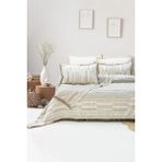 Şaheser Home Collection Lia Jakarlı Müslin Yatak Örtüsü Seti, Doğal Dokulu, Çizgili Desenli %100 Pamuk Müslin Yatak Örtüsü - Bej - 240 x 260 cm