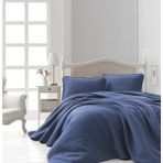 Şaheser Home Collection Liv Jakarlı Yatak Örtüsü Seti, Minimal Desenli %100 Pamuk Jakarlı Kumaş, 3 Parça Yatak Örtüsü Takımı - Lacivert - 240 x 260 cm
