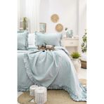 Şaheser Home Collection Marta Jakarlı Yatak Örtüsü Seti, Fırfırlı Kenar Detaylı %100 Pamuk Jakarlı Kumaş, Yumuşak Dokulu - Mint - 240 x 260 cm