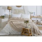 Şaheser Home Collection Pamela Jakarlı Müslin Yatak Örtüsü Seti %100 Pamuk Çift Kişilik - Bej
