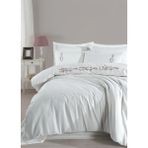 Şaheser Home Collection Rosita Nakışlı Nevresim Takımı, %100 Pamuk Kumaş, Klasik Beyaz 6 Parça Çift Kişilik Nevresim Seti - Krem - 200 x 220 cm