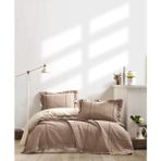 Şaheser Home Collection Tziana Jakarlı Yatak Örtüsü Seti, Fırfır Kenar Detaylı, %100 Pamuk Jakarlı Kumaş (220×240 Cm) - Bej - 220 x 240 cm