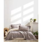 Şaheser Home Collection Tziana Jakarlı Yatak Örtüsü Seti, Fırfır Kenar Detaylı, %100 Pamuk Jakarlı Kumaş (220×240 Cm) - Gri - 220 x 240 cm
