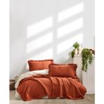 Şaheser Home Collection Tziana Jakarlı Yatak Örtüsü Seti, Fırfır Kenar Detaylı, %100 Pamuk Jakarlı Kumaş (220×240 Cm) - Kiremit - 220 x 240 cm