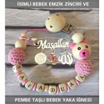 Sahi Aksesuar Isimli Bebek Emzik Zinciri ve Beyaz Taşlı Bebek Yaka Iğnesi BEZYI014 - Gri