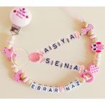 Sahi Aksesuar Isimli Bebek Emzik Zinciri ve Iki Isimli Anahtarlık Seti - Pembe