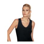 Şahinler Mb610 Kadın Ribana V-yaka Atlet,%100 Pamuk, Dantel Dokuma, Siyah, 2XL Beden