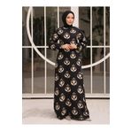 SAHRA BUTİK VİSKON TESETTÜR ELBİSE -Siyah- Krem - SAHRA BUTİK