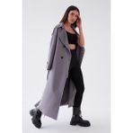 Sahra Çeyiz Nakış SahraAfra Creed Kadın Oversize Astarlı Trençkot - Antrasit - 38