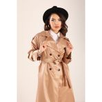 Sahra Çeyiz Nakış SahraAfra Creed Kadın Oversize Astarlı Trençkot - Bakır - 36