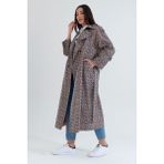 Sahra Çeyiz Nakış SahraAfra Creed Kadın Oversize Astarlı Trençkot - Desenli - 36