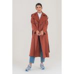 Sahra Çeyiz Nakış SahraAfra Creed Kadın Oversize Astarlı Trençkot - Kiremit - 38