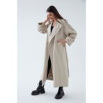 Sahra Çeyiz Nakış SahraAfra Creed Kadın Oversize Astarlı Trençkot - Taş - 38