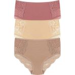 Şahtan 3'lü Pamuklu Ön Yan ve Arka Dantelli Büyük Beden Kadın Külot - Vizon - 2XL