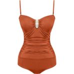 Sailor Moda Sailor Kadın Aksesuarlı Büzgülü Mayo Özel Tasarım Renkli Model %80 Polyamide %20 Elastane - Kahverengi - 42