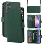 SailorTech Samsung Galaxy A54 5G için Deri Kılıf Çapraz Kılıf Kapaklı Kılıf Kart Yuvalı Folyo Kapak Manyetik Tokalı Fermuarlı Cüzdan Kılıf Ayarlanabilir Kolye Askılı Kordon Kılıfları Yeşil