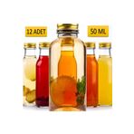 Saint Belisama Concept 12 ADET - 50 Ml Şeffaf Cam Şişe GOLD Kapak Limonata şişesi Kolonya Şişesi, Meyve Suyu Şişesi, 50 ML
