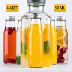 Saint Belisama Concept 4 ADET - 50 Ml Şeffaf Cam Şişe GÜMÜŞ Kapak Limonata şişesi Kolonya Şişesi, Meyve Suyu Şişesi, 50 ML