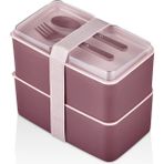 Saint Belisama Mega Boy 2 Katlı Yemek Saklama Kabı 2 Litre - Kendinden Çatal Kaşık Servisli Lunch Box Set Mürdüm - Çok Renkli