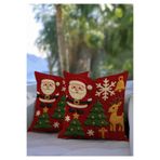 Sakallı Yılbaşı Temalı Punch Nakış Görünümlü Noel Baba ve Çam Ağacı Desenli Kırlent Kılıfı 2li