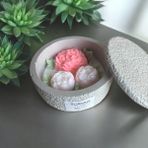 Şakayık Soya Wax Mum Beton Mumluk Dekoratif Pembe Beyaz Gri Kiraz Çiçeği Kokulu - 1 Adet
