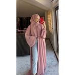 Şakika Pembe Kadın Şifon Abaya Ferace & Şal - Standart Beden & Farklı Boy