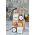 ŞAKİLATA CONCEPT 4'lü Ahşap Top Kapaklı Çay Şeker Kahve Tuz Saklama Kabı 800 Ml Etiketli Cam Kavanoz CAM
