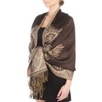 Sakkas 70" x 28" Big Paisley Jacquard Çift Katmanlı Viskoz Pashmina Şal / Stola (12 Güzel Renk) koyu çikolata 28x70