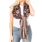 Sakkas Gianna Women's Silky Soft ters çevrilebilir çiçekli dokuma Pashmina şal şal şal Siyah Ölçü Birimi