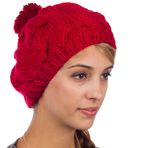 Sakkas -"Sakkas 3031NB Kablo Pom Pom Pom Pom Kalın Limp Moda Beanie Kış Şapkası - Burgandy - Tek Beden"