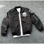 Saklı Moda Unisex Uzun Kol Kuru Kafa Baskılı Bomber Ceket - Siyah - XL