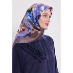 Saks Çiçek Desen Twill Ipek Esarp