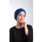 Saks Mavisi Pratik Hazır Geçmeli Tesettür Bone Fukuro Simli Büzgülü 2116_24