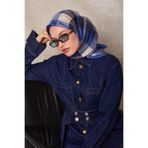 Saks Noktalı Kareli Twill İpek Eşarp