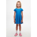 Saks Renkli Basic Kız Çocuk Kısa Kollu Elbise - Mavi - 6 Yaş