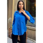 Saks Truvakar Kol, Oval Kesim, Terletmez, Flamlı Keten Salaş Gömlek - 42
