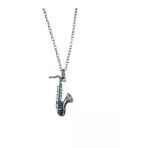Saksafon Figürlü Metal Kolye – Unisex - Müzik Temalı Takı 60 Cm Zincir