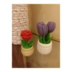 Saksıda Mor Lale ve Kırmızı Gül 9-12 CM 2 li set Sevgililer Günü Yılbaşı Hediyesi Dekorasyon