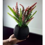 Saksıda Yapay Çiçek Kırmızı , Yeşil Lavanta Demeti Taş Yosunlu Mini Saksı Aranjman 25 Cm