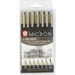 Sakura Pigma Micron 6 Fineliner ve 1 Fırça Kalemi Seti Kalıcı Siyah Mürekkepli Çizim için
