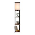 SAKURA Raflı Lambader Ceviz Renkli | Modern Ahşap Gövdeli 3 Katlı Raflı Ayaklı Lamba | Dekoratif Salon Yatak Odası Işıklandırma | Kitaplık ve Aydınlatma Bir Arada | E27 Duy Uyumlu Şık Tasarım Lambader