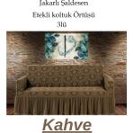 Şal Desen Jakarlı Koltuk, Kanepe, Çekyat Örtüsü, Likralı, Etekli, Koltuk Kılıfı 3lü Tek Adet - 180 x 230 cm - Kahve