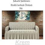 Şal Desen Jakarlı Koltuk, Kanepe, Çekyat Örtüsü, Likralı, Etekli, Koltuk Kılıfı 3lü Tek Adet - 180 x 230 cm - Krem