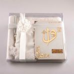 Şal + Seccade + Tesbih + Kuran Hediye Set (Hafız, Kadife, Beyaz) - 14 x 20 cm
