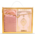 Şal + Seccade + Tesbih + Kuran Hediye Seti (Çanta Boy, Asetat Çanta, Pembe)