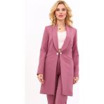 Şal Yaka Cepli Uzun Ceket-Rose - 50